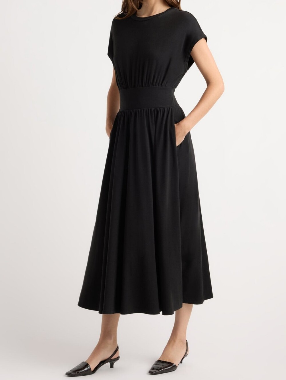 Modern Citizen Prima Jersey Midi Dress Size L Black LBD Quiet Luxury Minimalist